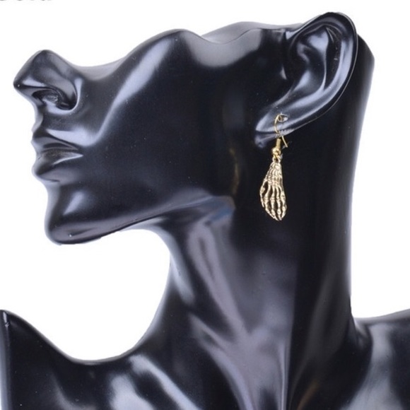 🦴 Single Pair Of Skeleton bone hand drop earrings in gold or silver💀 - Picture 2 of 8